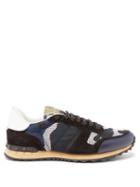 Matchesfashion.com Valentino Garavani - Rockrunner Camo-jacquard Mesh And Suede Trainers - Mens - Black Blue