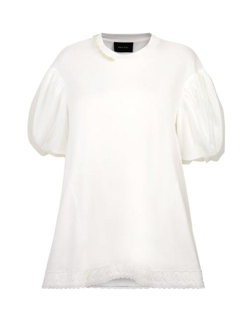 Simone Rocha - Faux Pearl-embellished A-line T-shirt - Womens - White