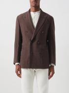 Thom Sweeney - Double-breasted Linen Suit Jacket - Mens - Brown