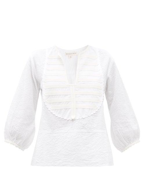 Matchesfashion.com Wiggy Kit - Bib-front Cotton-seersucker Blouse - Womens - White