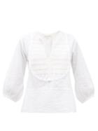 Matchesfashion.com Wiggy Kit - Bib-front Cotton-seersucker Blouse - Womens - White