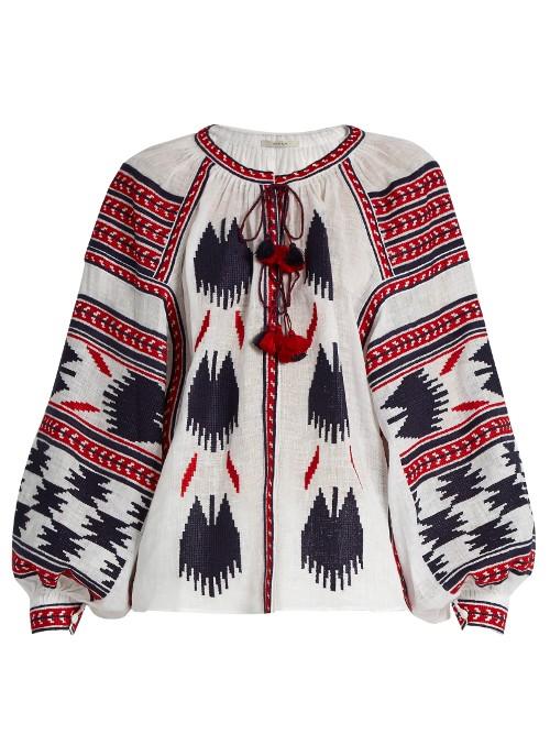 Vita Kin Bird Embroidered Linen Blouse