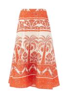 Matchesfashion.com Johanna Ortiz - The Palm To Nadube Silk-blend Cloqu Midi Skirt - Womens - Orange Multi