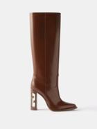 Fendi - Ff-heel Leather Knee-high Boots - Womens - Brown