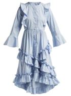 Matchesfashion.com Ganni - Faulkner Flower Print Cotton Midi Dress - Womens - Light Blue