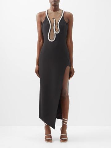 David Koma - Flame Crystal-embellished Side-slit Crepe Dress - Womens - Black Silver