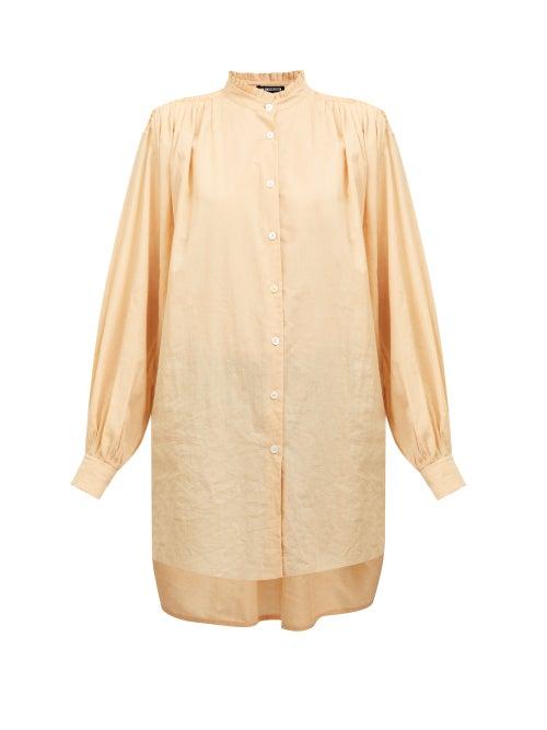 Matchesfashion.com Ann Demeulemeester - Oversized Frilled Neck Cotton Shirt - Womens - Orange