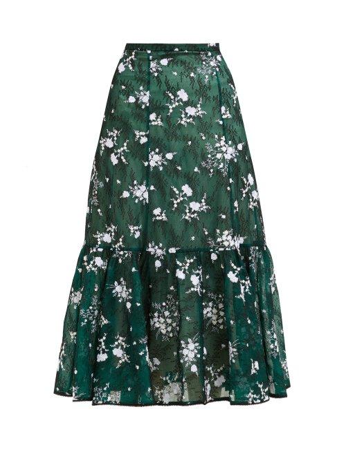 Matchesfashion.com Erdem - Claudina Floral Lace Skirt - Womens - Green Multi