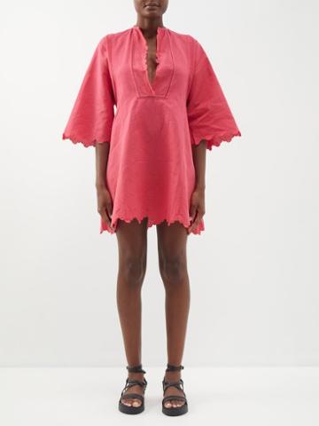 Thierry Colson - Rachel Scalloped-edge Cotton-blend Mini Dress - Womens - Pink