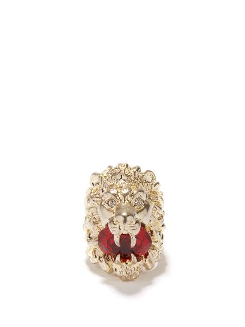 Gucci - Lion Head Crystal Ring - Womens - Red Multi