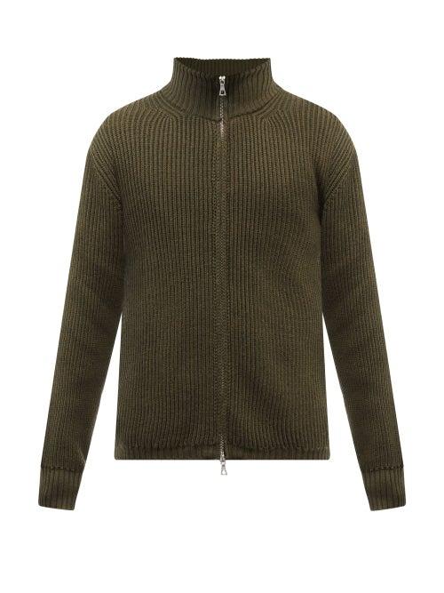 Officine Gnrale - High-neck Zipped Ribbed-wool Jacket - Mens - Khaki