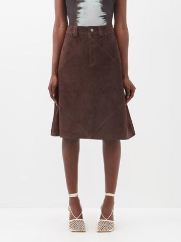 Maximilian Davis - Telford Suede Midi Skirt - Womens - Chocolate