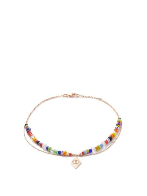 Diane Kordas - Evil Eye Diamond & 14kt Rose-gold Anklet - Womens - Multi