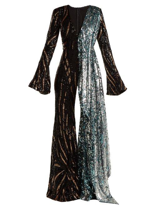 Matchesfashion.com Halpern - Sequin Embellished Wide Leg Jumpsuit - Womens - Black Multi