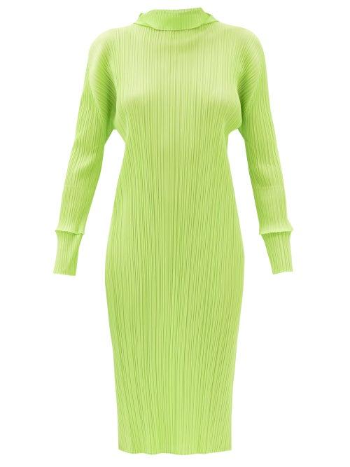 Pleats Please Issey Miyake - Stand-neck Technical-pleated Dress - Womens - Light Green