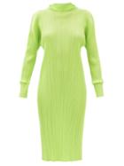 Pleats Please Issey Miyake - Stand-neck Technical-pleated Dress - Womens - Light Green