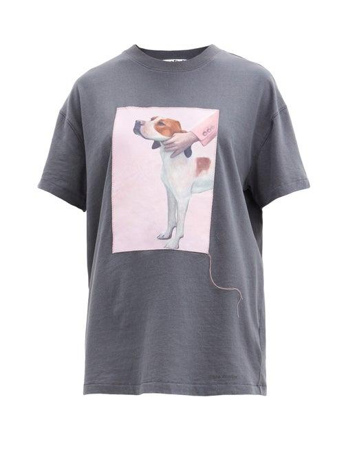 Matchesfashion.com Acne Studios - Painted Dog-print Cotton T-shirt - Womens - Dark Grey