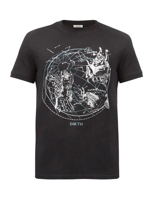 Matchesfashion.com Valentino - Zodiac-print Cotton-jersey T-shirt - Mens - Black