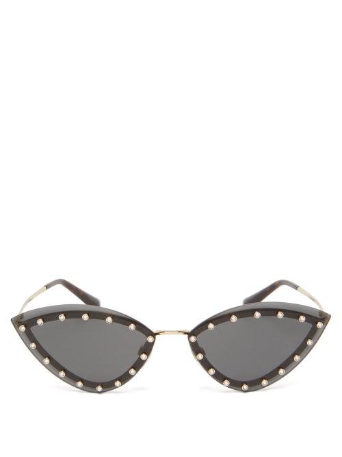 Matchesfashion.com Valentino - Crystal-embellished Cat-eye Metal Sunglasses - Womens - Black