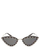 Matchesfashion.com Valentino - Crystal-embellished Cat-eye Metal Sunglasses - Womens - Black