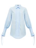 Matchesfashion.com Ann Demeulemeester - Pleated Cotton Poplin Shirt - Womens - Blue