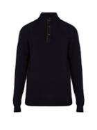 Matchesfashion.com Ermenegildo Zegna - Button Neck Wool Blend Sweater - Mens - Navy
