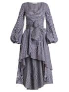 Caroline Constas Lena Waterfall-hem Gingham-checked Cotton Dress