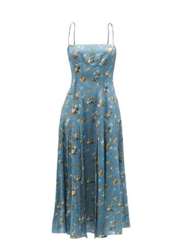 Brock Collection - Tyanna Floral-print Silk-crepe Midi Dress - Womens - Light Blue