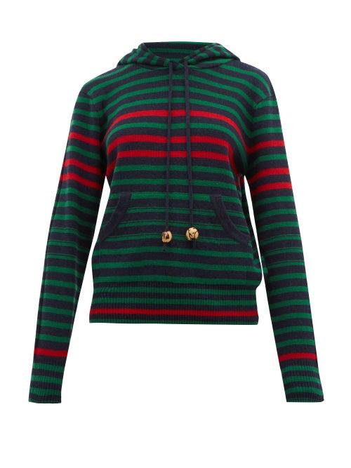 Matchesfashion.com Wales Bonner - Striped Wool Blend Hooded Sweater - Womens - Navy Multi