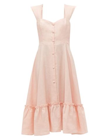Matchesfashion.com Gioia Bini - Camilla Ruffle Trimmed Linen Dress - Womens - Pink
