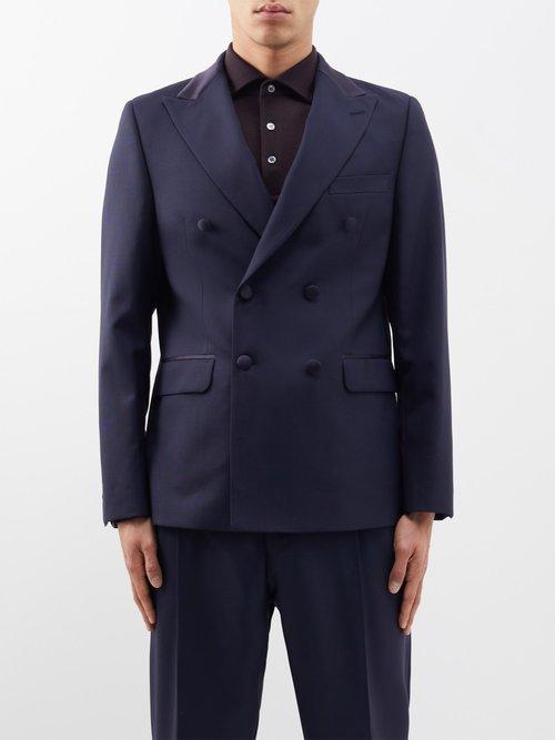 Officine Gnrale - Raphael Double-breasted Wool Suit Jacket - Mens - Navy