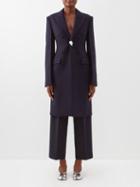 Jil Sander - Brooch-embellished Tailored Wool-blend Coat - Womens - Dark Navy