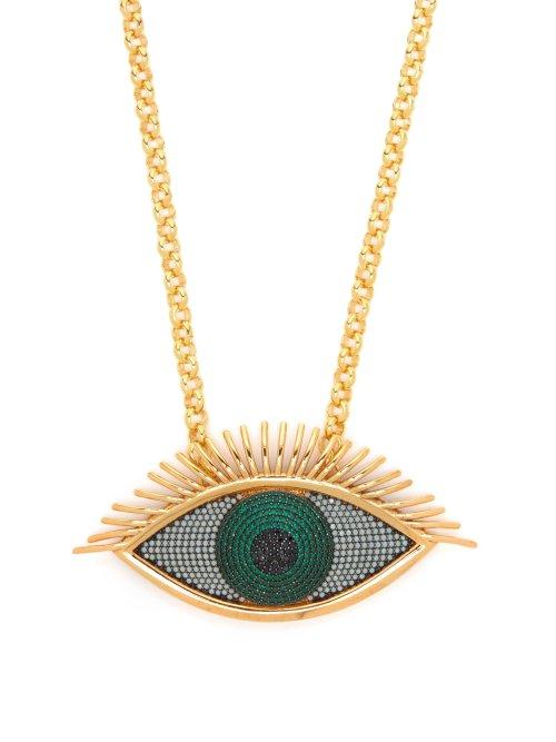 Matchesfashion.com Begum Khan - Evil Eye 24kt Gold Plated Necklace - Womens - Green