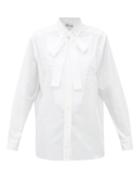 Matchesfashion.com Redvalentino - Pussy-bow Cotton-poplin Blouse - Womens - White