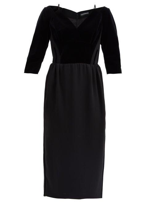 Matchesfashion.com Vika Gazinskaya - Cropped-sleeve Velvet Midi Dress - Womens - Black