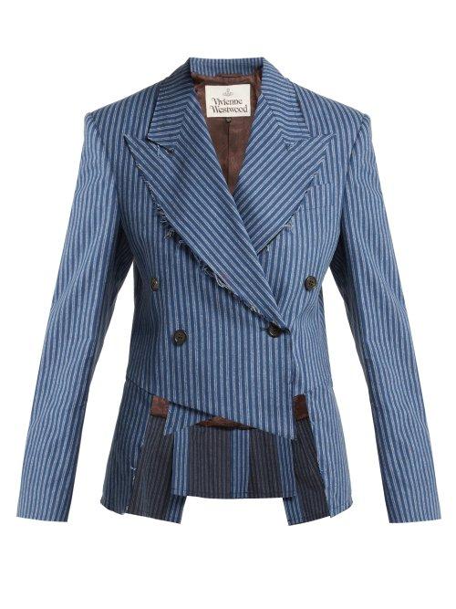Matchesfashion.com Vivienne Westwood - Striped Brushed Cotton Cutaway Blazer - Womens - Blue