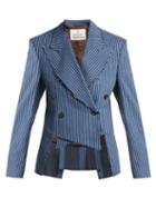 Matchesfashion.com Vivienne Westwood - Striped Brushed Cotton Cutaway Blazer - Womens - Blue