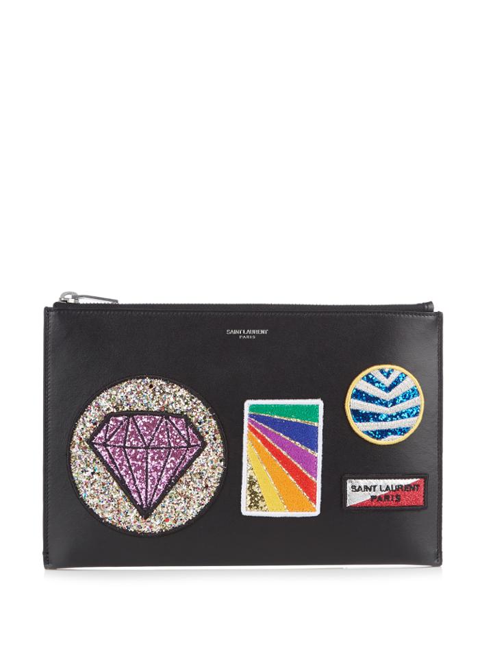 Saint Laurent Glitter Patch-appliqu Leather Pouch
