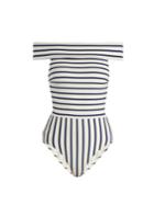 Solid & Striped The Vera Off-the-shoulder Striped Swimsuit
