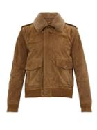 Matchesfashion.com Saint Laurent - Shearling Collar Nubuck Flight Jacket - Mens - Brown