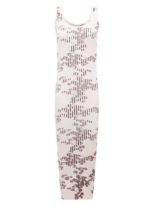 Matchesfashion.com Paco Rabanne - Floral-print Ribbed Stretch-cotton Column Dress - Womens - Light Pink