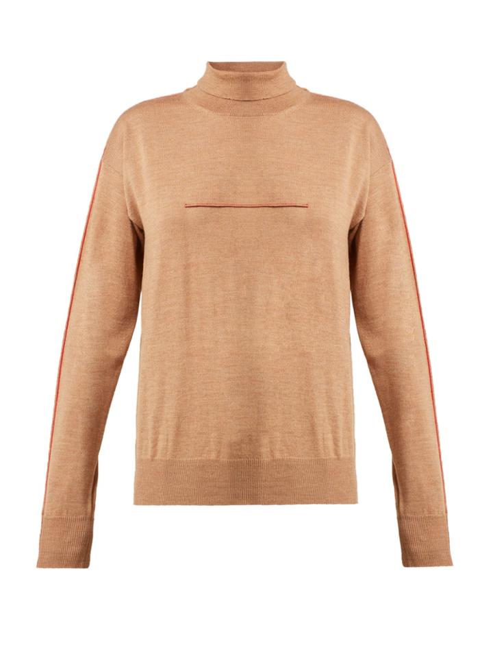 Mm6 Maison Margiela Pintucked Roll-neck Wool Sweater