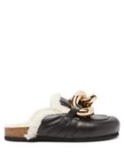 Jw Anderson - Chain Shearling-lined Leather Slides - Womens - Black