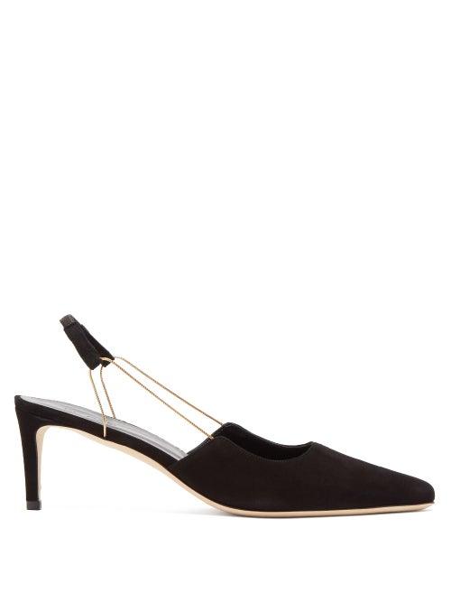 Matchesfashion.com By Far - Gabriella Chain Slingback Suede Pumps - Womens - Black