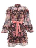 Matchesfashion.com Zimmermann - Lucky Floral-print Silk-chiffon Mini Dress - Womens - Pink Multi