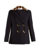 Matchesfashion.com Muveil - Double Breasted Leopard Print Collar Woven Jacket - Womens - Navy