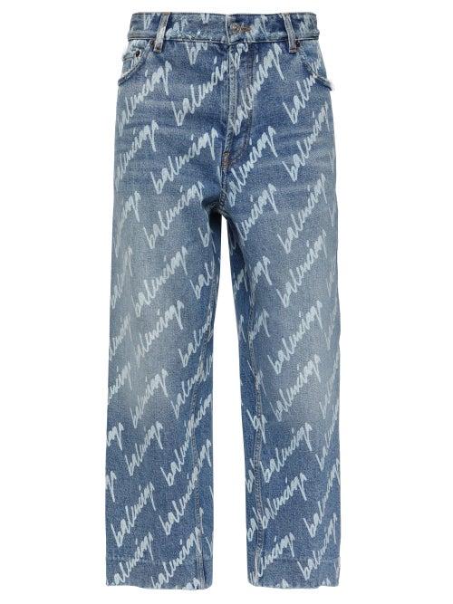 Balenciaga - Logo-print Jeans - Womens - Light Denim