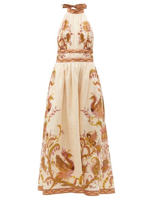 Matchesfashion.com Zimmermann - Cassia Halterneck Bird-print Voile Maxi Dress - Womens - Cream Print