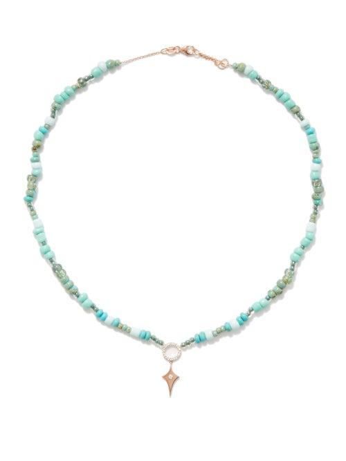 Diane Kordas - Diamond, Turquoise & 14kt Rose-gold Necklace - Womens - Blue
