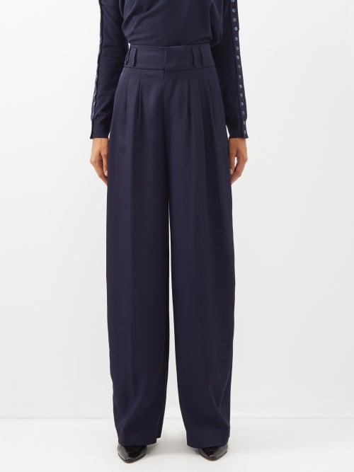 Altuzarra - Tyr Pleated Twill Wide-leg Trousers - Womens - Navy
